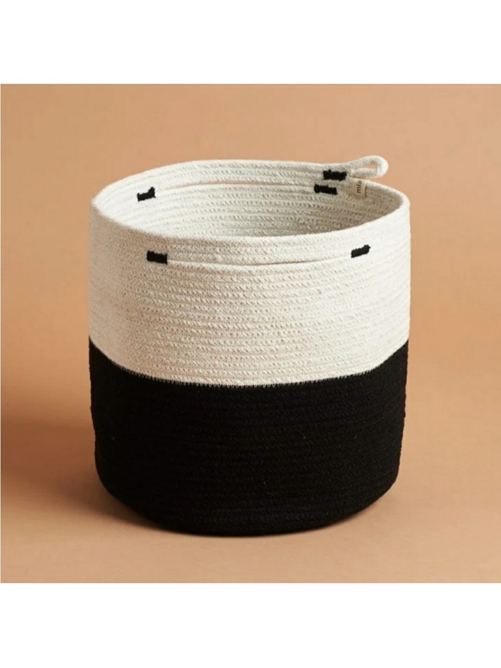Mia Melange Rope Jute Block Basket - Cream and Black, New